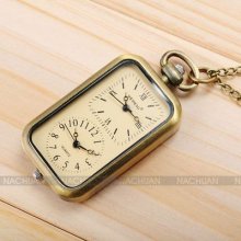 Retro Dual Time Zone Pendant Pocket Women Lady Mens Necklace Quartz Watch Chain