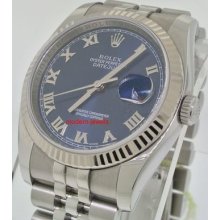Rolex 116234 Datejust Blue Roman Dial Fluted 18k White Gold Bezel Random Series