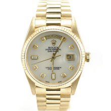 Rolex 18038 President Diamond 18k Yellow Gold White Mother Of Pearl Men's Watch