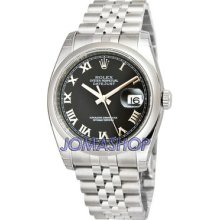 Rolex Datejust Black Roman Dial Jubilee Bracelet Mens Watch 116200bkrj