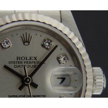 ROLEX - Ladies 18kt White Gold & SS 26mm Datejust - Silver Diamond Dial - 69174