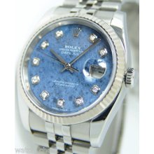 Rolex Mens Stainless Wg Datejust 36mm Sodalite Diamond 116234 Watch Chest