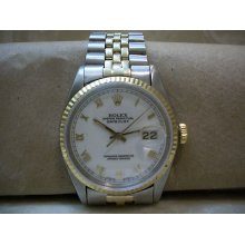 Rolex Oyster Perpetual Date Just Men Gold Stainless Steel Automatic Roman White