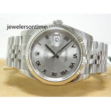 Rolex Ss /18k Wg Datejust 116234 Collector All Stickers Silver Roman Jubilee