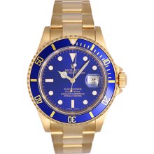 Rolex Submariner 18K Gold Men's Watch 16618 Blue Dial