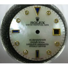 Rolex Submariner Serti Dial White Mop Diamonds And Sapphires For 18k Two Tone