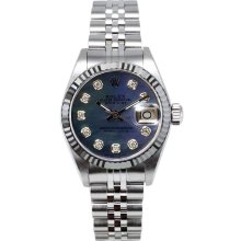 Rolex Women's Datejust Stainless Steel Fluted Custom Dark Mother of Pearl Diamond Dial