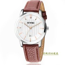 Roman Style Brown Leather Band Couple Table Quartz Wrist Watch Men's Watch