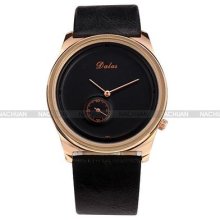 Rose Gold Case Ladies Women Analog Quartz Black Leather Band Wrist Watch Gift