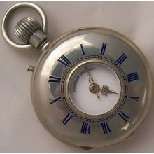 Roskopf Pocket Watch Demi Hunter Nickel Chromiun Case 56 Mm. In Diameter Running