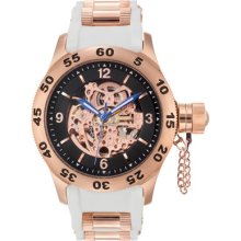 Rougois Rose Gold Automatic Skeleton Dial Diver Watch With White Band
