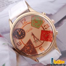 Round Multi-colors Dial Leather Band Womens Lady Girl Cute Quartz Wrist Watch