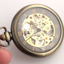 Royal Lady Bronze Skeleton Mechanical Pocket Watch Ni74