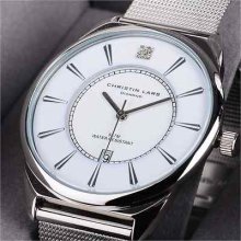 Rrp £128 Christin Lars Diamond Men's White Dial Stainless Strap Watch - Bnib