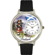 Scotland Black Skin Leather And Silvertone Watch