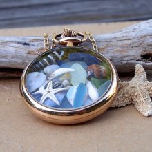 Sea Glass Pocket Watch Case Antique Gold Filled 1890s Time at Sea
