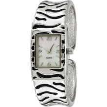 sears Ladies Dress Watch w/ST/Black Enamel Zebra Case, White Dial and Bangle Band