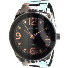 sears Men's Gunmetal Bracelet Watch with Black Round Dial and Rose-Gold Numbers