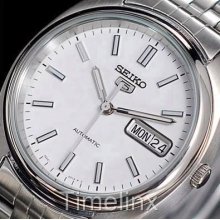 Seiko 5 Mens Automatic Watch White Classic Dial - Box & Warranty - Uk