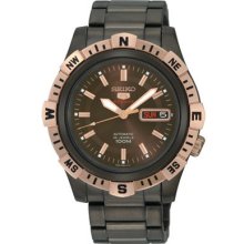 Seiko 5 Sports Srp148 Men's Black Ip Stainless Steel Brown Dial Automatic Watch