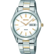 Seiko Gents Solar Two Tone Day Date Bracelet Watch Sne041p1