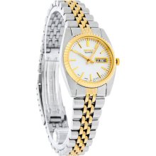 Seiko Quartz Ladies Silver Day/date Dial Two Tone Rolo Bracelet Watch Swz054