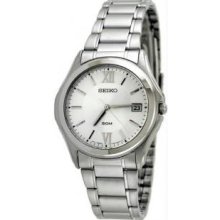 Seiko Sgef25 Mens Stainless Steel Silver Tone Dial Dress Link Bracelet Midsize Watch