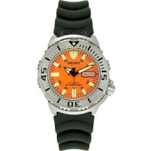 Seiko Skx781k3 Orange Round Dial Rubber Black Band Men's Monster Diver's Watch