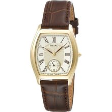Seiko SRK008 Gold Light Dial Brown Leather Strap Mens Watch