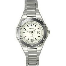 Seiko Steel Bracelet Date Window White Dial Women's watch #SXDA17