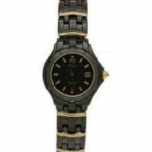 Seiko Womens $325 Black & Gold-tone Ss Dress Watch, Black Dial, Date - Sxe711