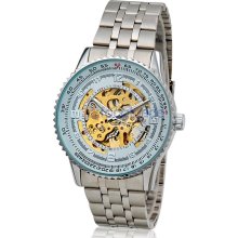 SH Men's Luminous Wrist Watch with Precision Steel Case & Band, Hollow Mechanical Movement, Round Dial