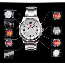 Shark Led Quartz Digital Date Day Men Luxury Fashion Sport Stainless Steel Watch