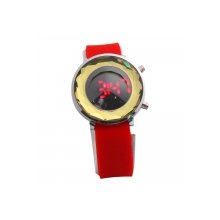 Shining Crystal Red Silicone Band Steel Case Digital Display Red LED Light Wrist Watch