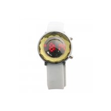 Shining Crystal Steel Case Silicone Band Digital Display Red LED Light Wrist Watch White