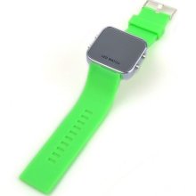 Silicon Luxury Mirror Led Digital Date Jelly Casual Sport Wrist Watch Green