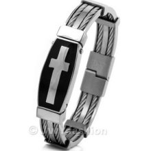 Silver Black Cross Stainless Steel Men Bangle Bracelet Vc859