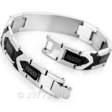 Silver Black Greek Stainless Steel Men Bracelet Bangle Wrist Chain Us39b0008