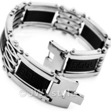 Silver Black Greek Style Solid Stainless Steel Men Bangle Bracelet Us39c821