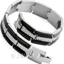 Silver Black Link Stainless Steel Men Bangle Bracelet Us39c936