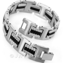 Silver Black Stainless Steel Men Wrist Chain Bangle Bracelet Xb0017