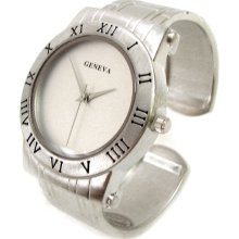 SILVER Geneva Designer Style Women's Bangle Cuff WATCH