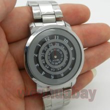 Silver Metal Iron Quartz Wrist Watch Black/white Turntable Dial Digital Boy Mens