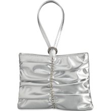 Silver Metallic Wrislet Rhinestone Bridal Bridal Wedding Handbag Purse