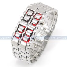 Silver Stainless Steel Red Led Lava Digital Date Men Boys Bracelet Sports Watch