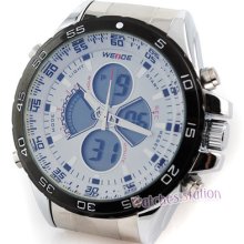 Silver Stainless Steel Waterproof Quartz Wrist Watch Sport Digital Alarm Mens