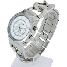 Silver Tone Face & Bezel Silver Tone Link Big Chain Bracelet Watch