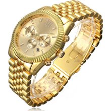 Simple Business Stainless Steel Gear Quartz Wrist Watch Calendar