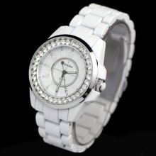 Sinobi Mens Womens White Stainless Steel Bling Crystal Luxury Wrist Watch