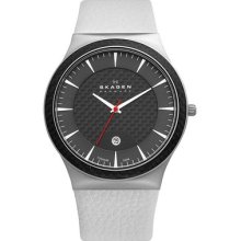 Skagen 234xxltlw Titanium 3atm Mens Slim Watch Grey Dial Leather Band $150